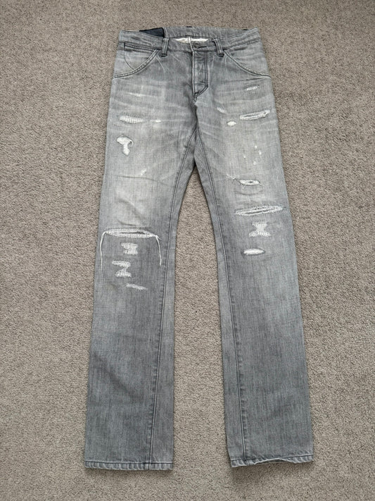 Kazuyuki Kumagai Attachment Repaired Grey Denim Jeans