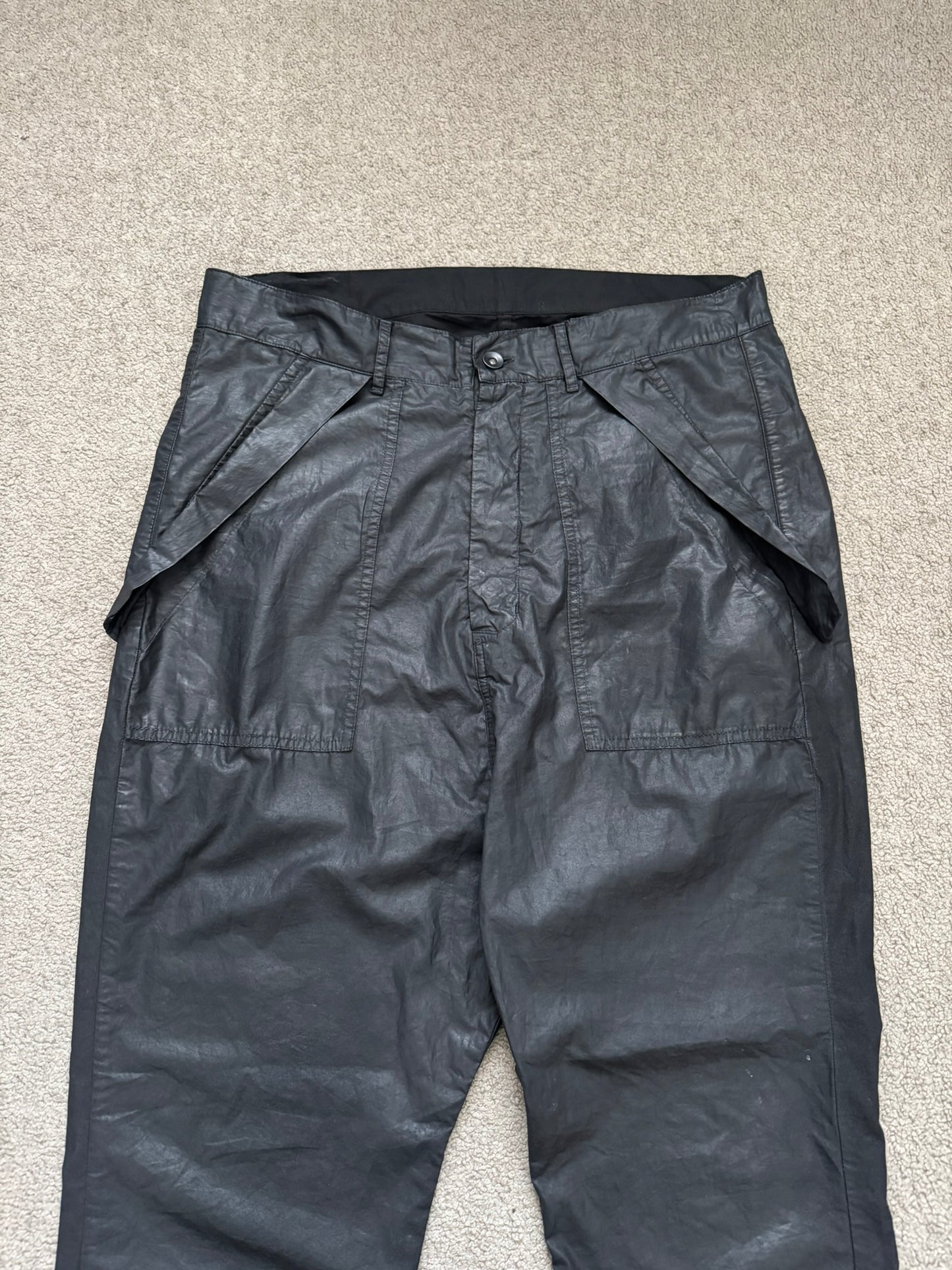 SS15 Rick Owens DRKSHDW Black Waxed Poplin Cargo Pants