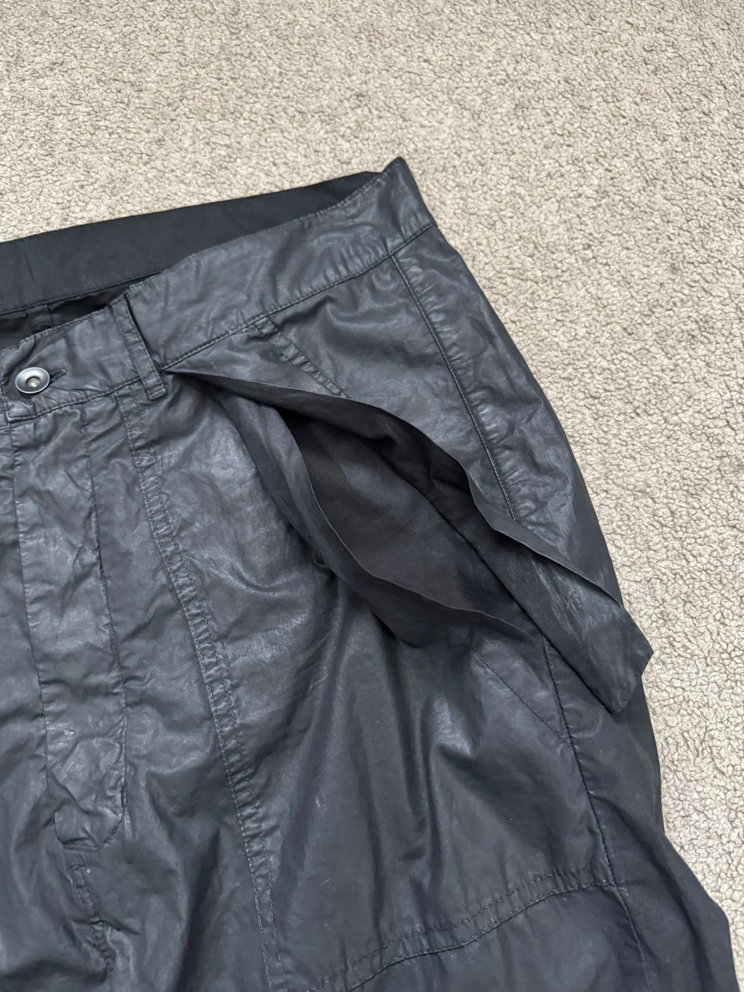 SS15 Rick Owens DRKSHDW Black Waxed Poplin Cargo Pants