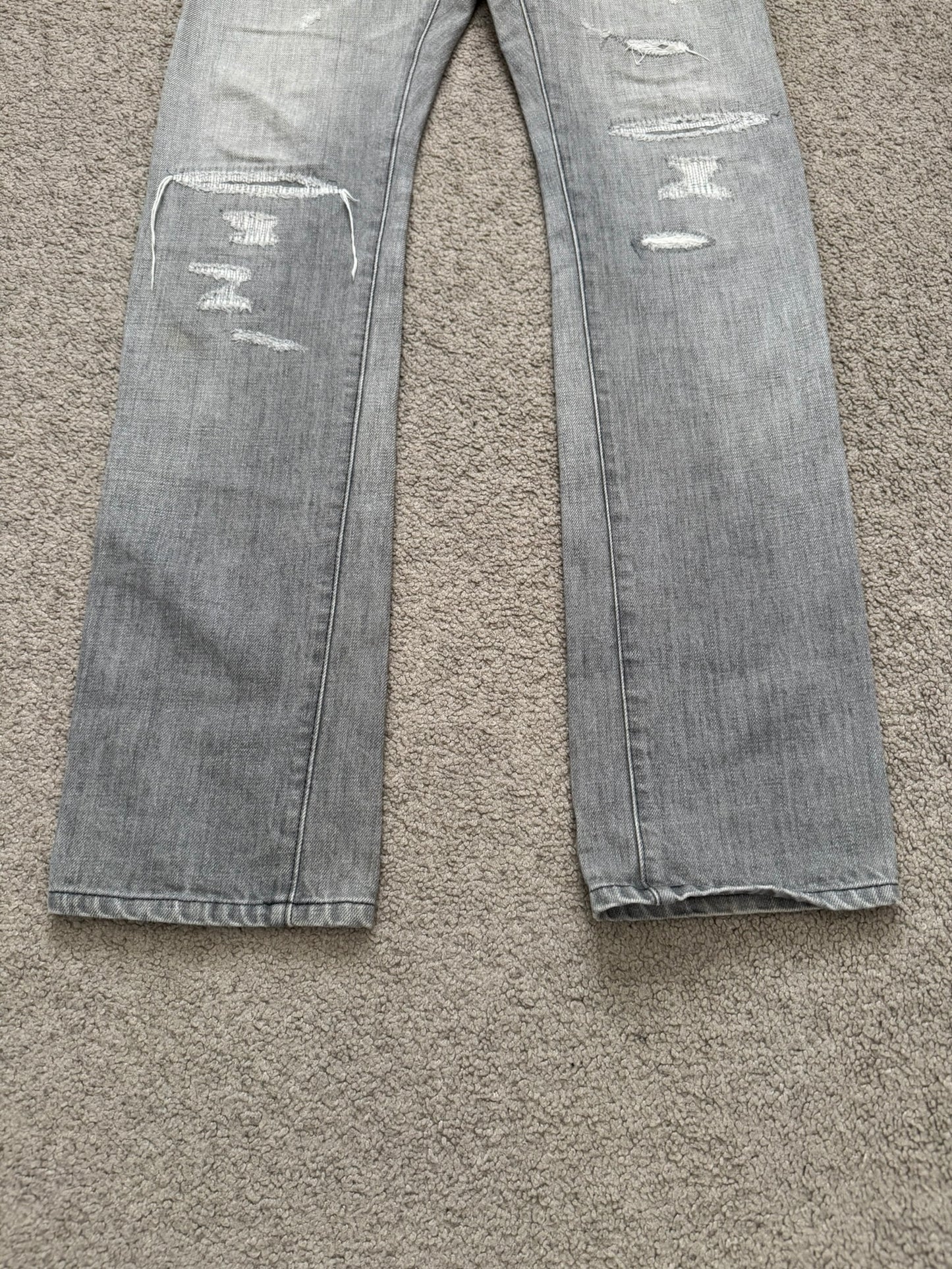 Kazuyuki Kumagai Attachment Repaired Grey Denim Jeans
