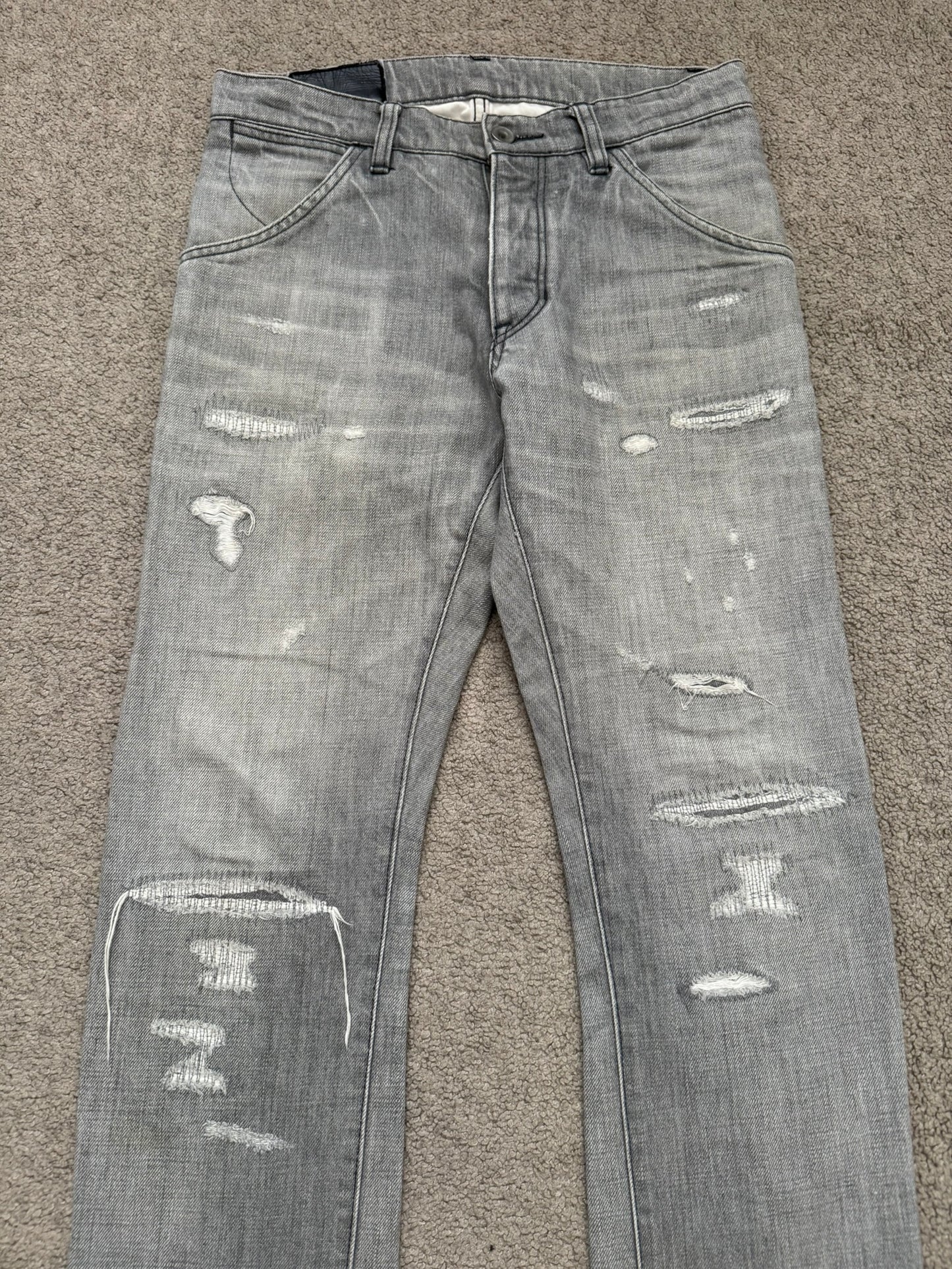 Kazuyuki Kumagai Attachment Repaired Grey Denim Jeans