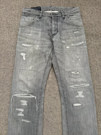 Kazuyuki Kumagai Attachment Repaired Grey Denim Jeans