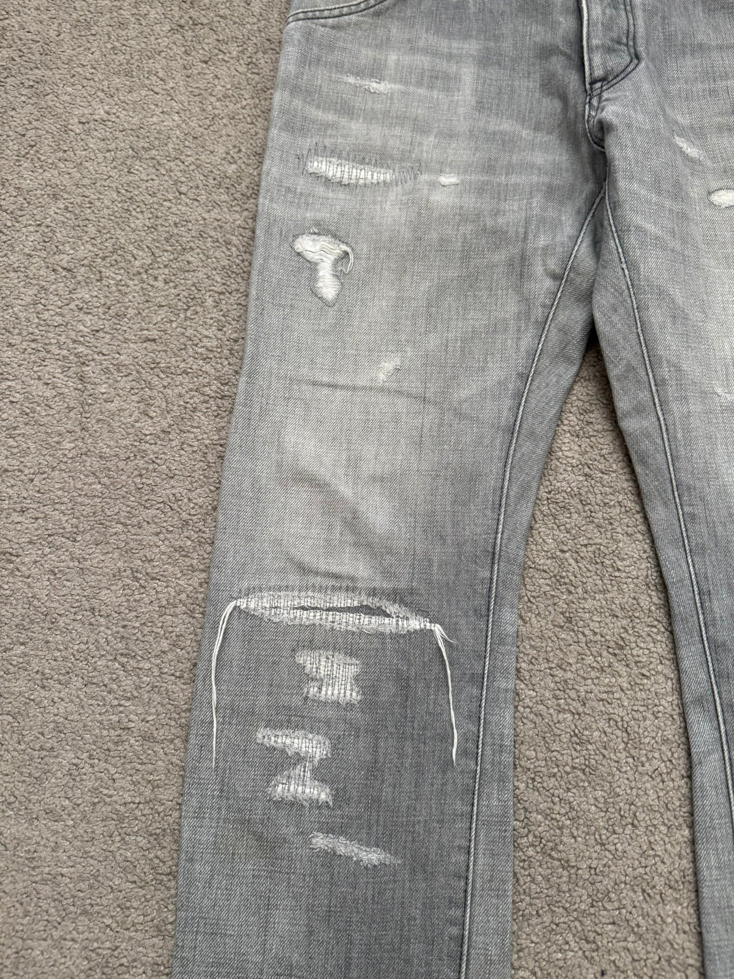 Kazuyuki Kumagai Attachment Repaired Grey Denim Jeans
