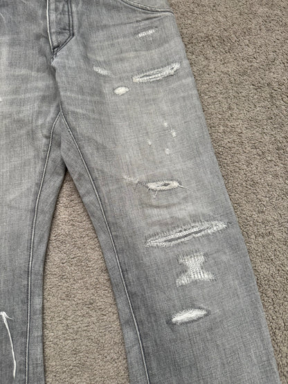 Kazuyuki Kumagai Attachment Repaired Grey Denim Jeans