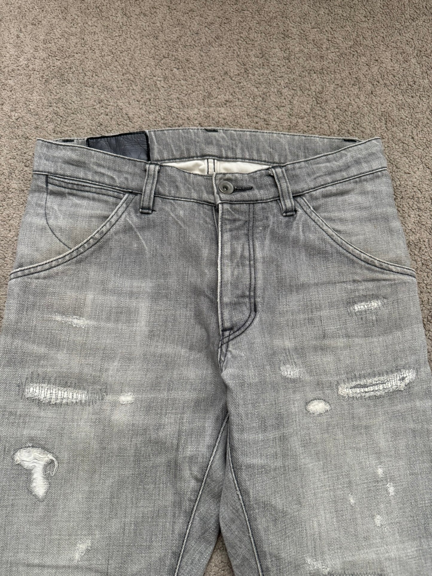 Kazuyuki Kumagai Attachment Repaired Grey Denim Jeans