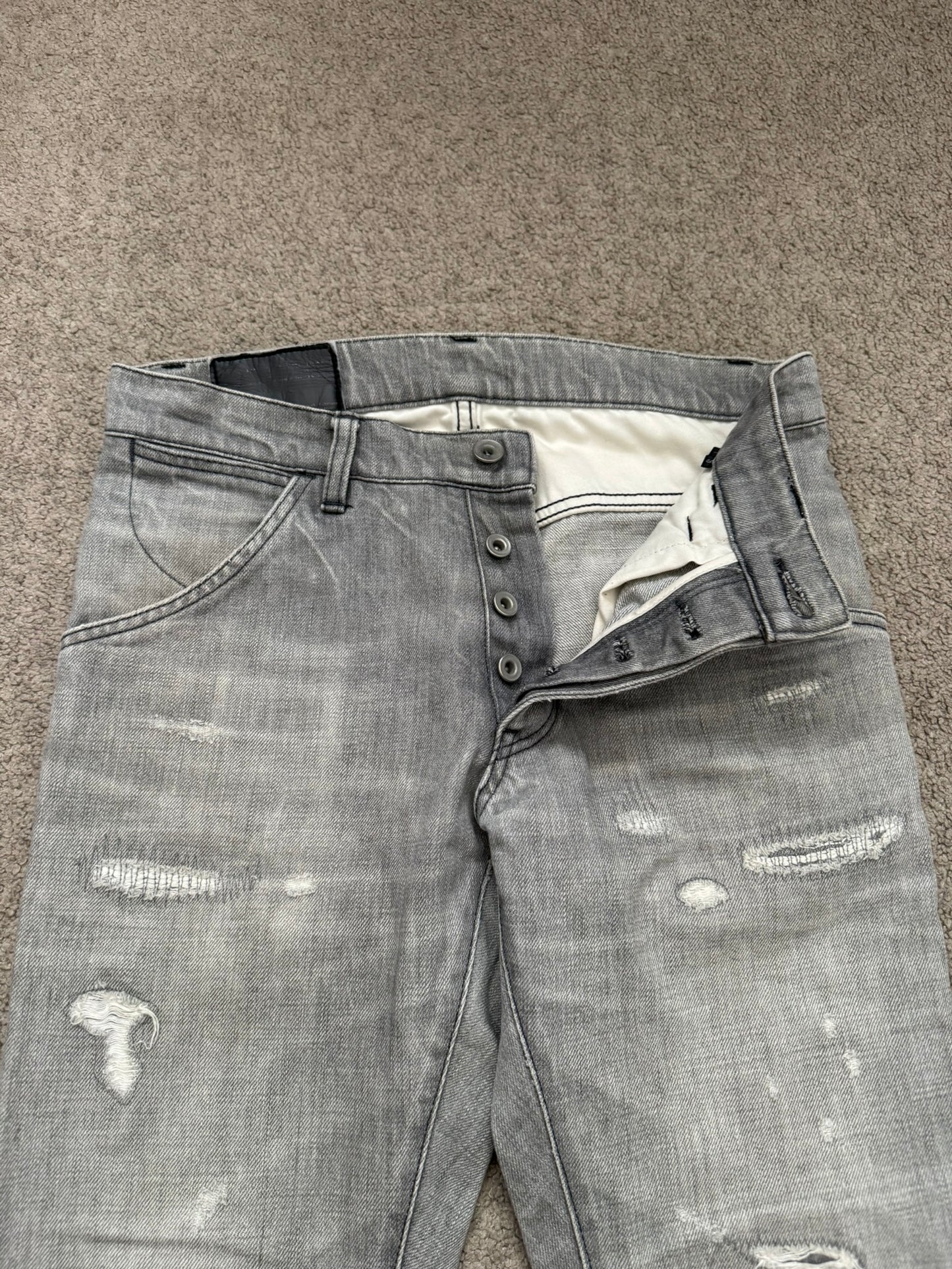 Kazuyuki Kumagai Attachment Repaired Grey Denim Jeans