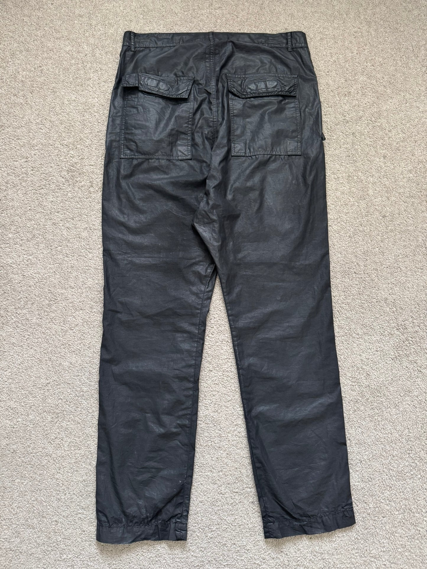 SS15 Rick Owens DRKSHDW Black Waxed Poplin Cargo Pants