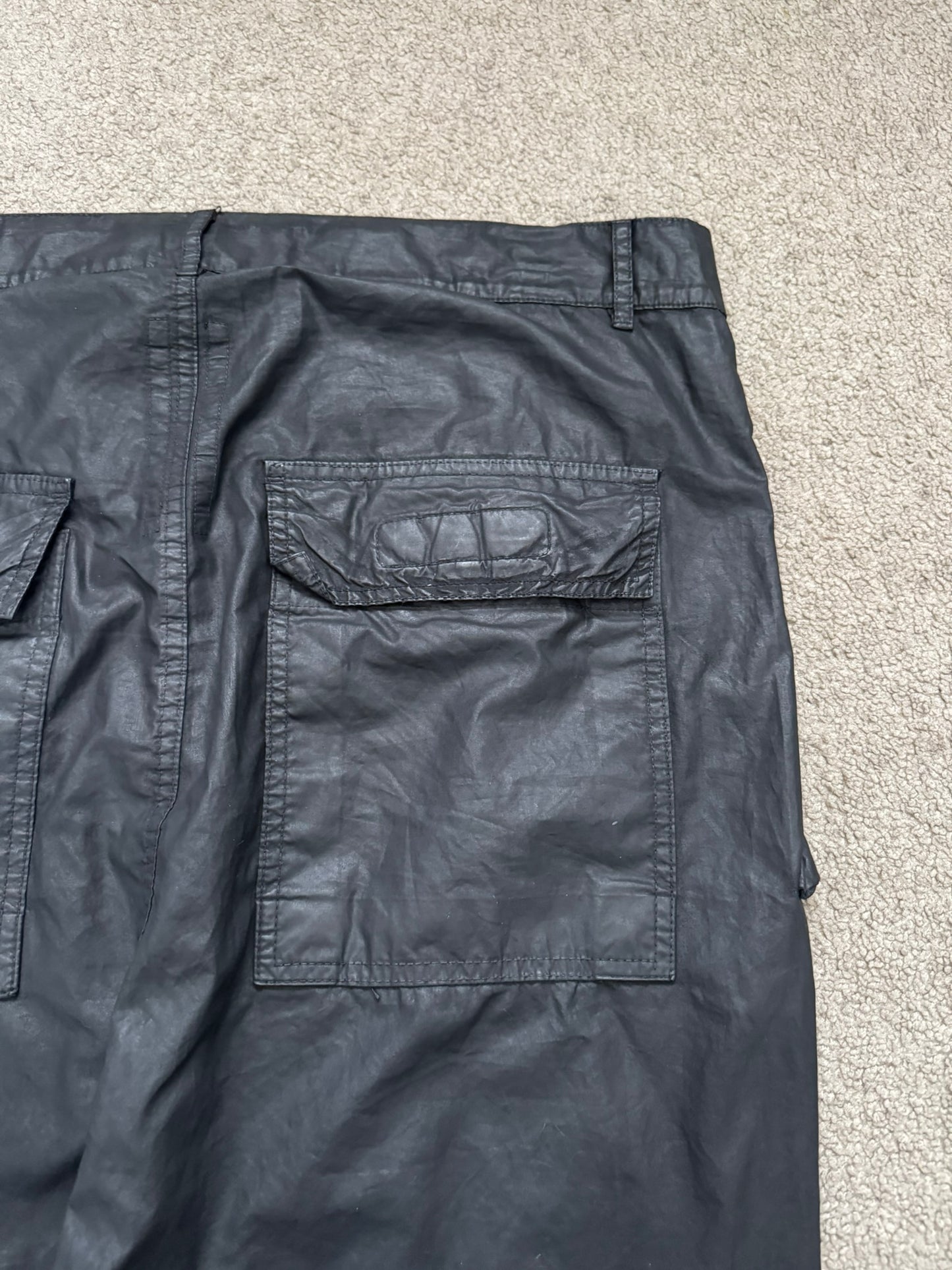 SS15 Rick Owens DRKSHDW Black Waxed Poplin Cargo Pants