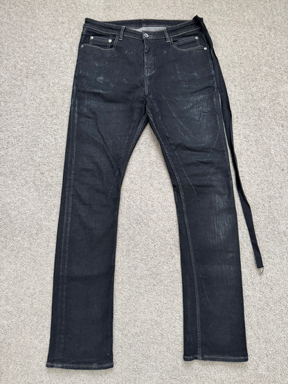 FW21 Rick Owens DRKSHDW Black Foil Waxed Detroit Denim Jeans
