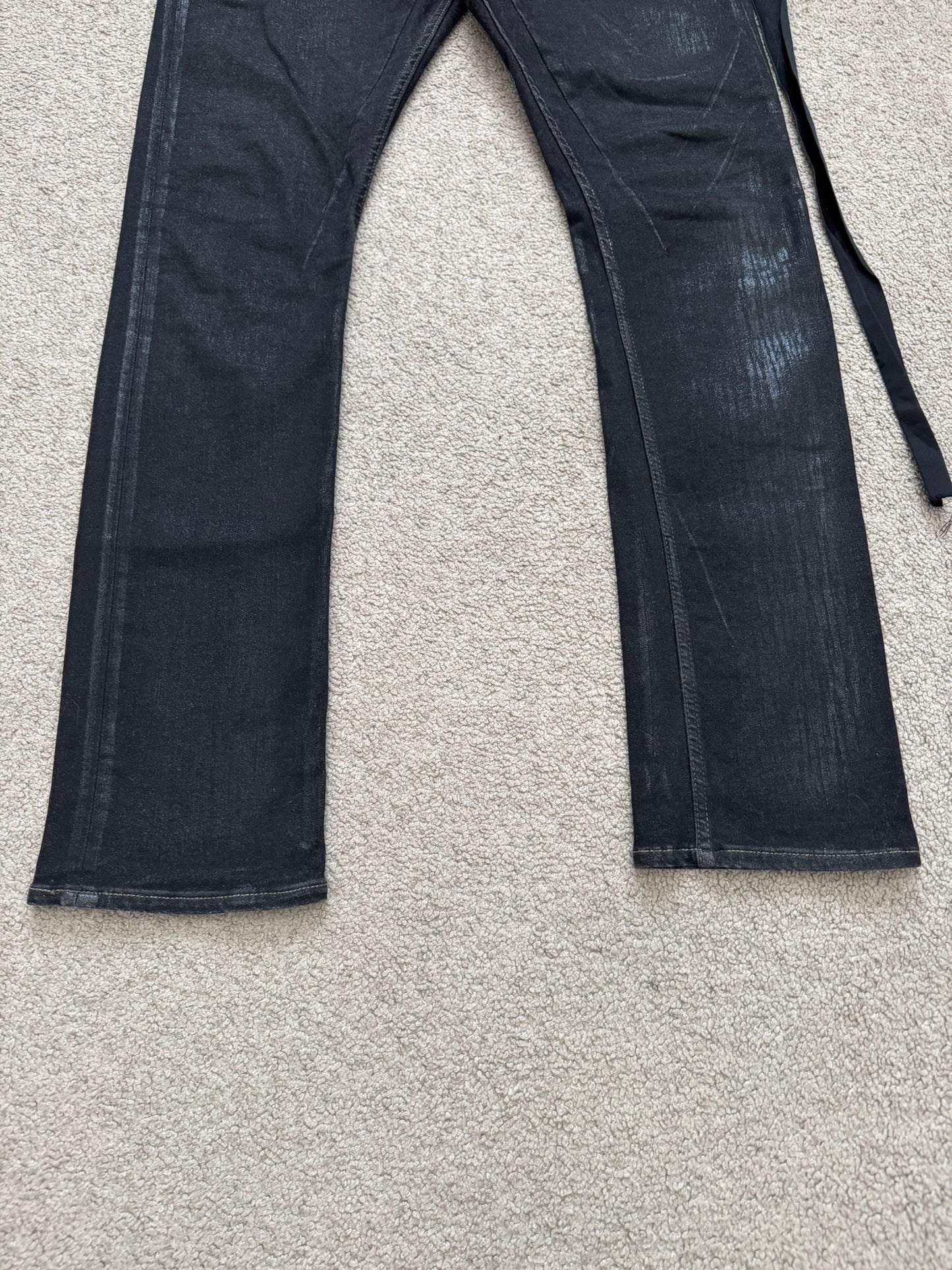 FW21 Rick Owens DRKSHDW Black Foil Waxed Detroit Denim Jeans