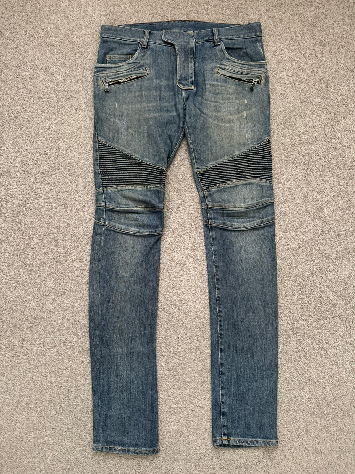 SS11 Balmain by Christophe Decarnin Faded Zip Biker Denim Jeans