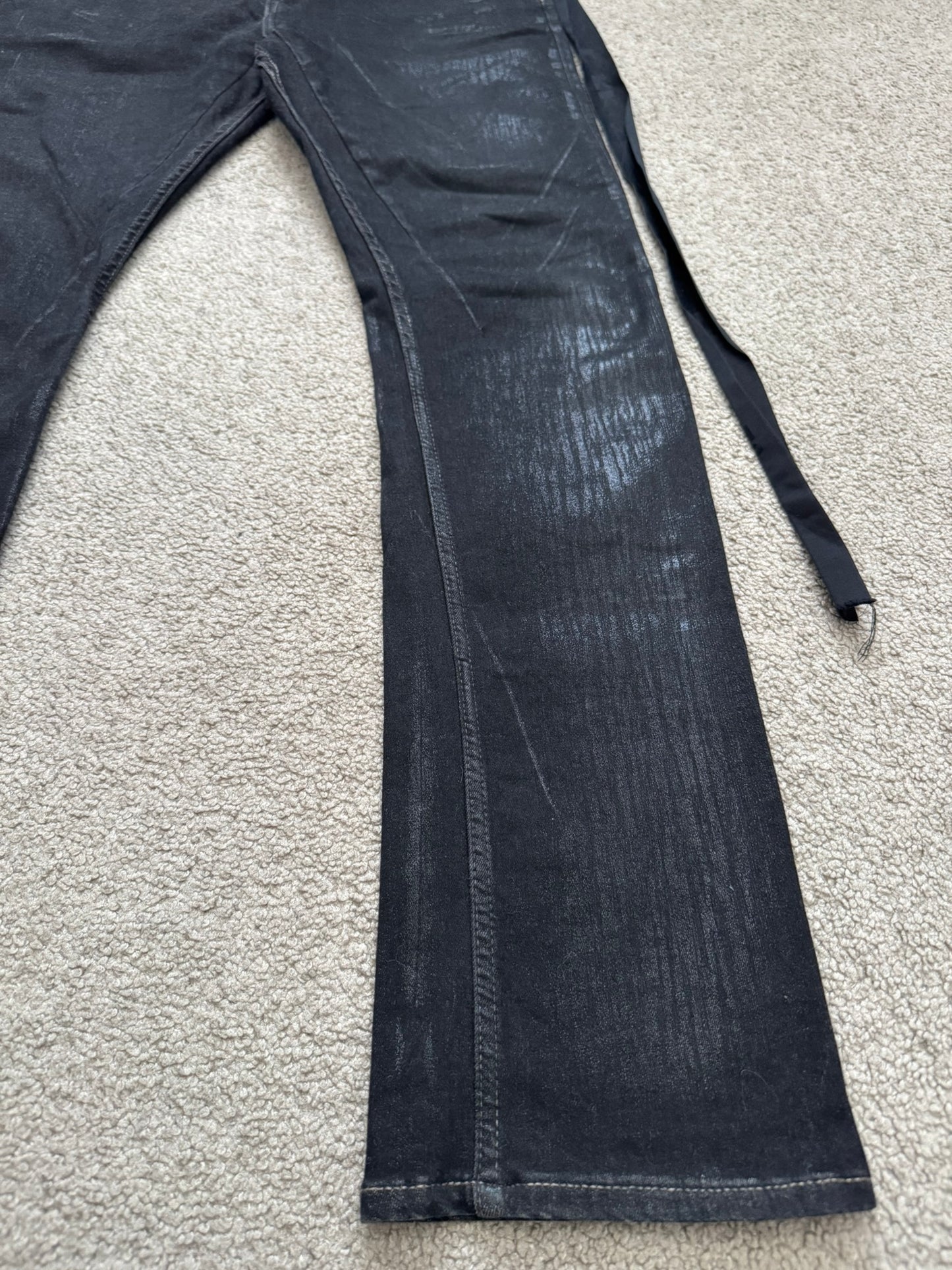 FW21 Rick Owens DRKSHDW Black Foil Waxed Detroit Denim Jeans