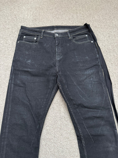 FW21 Rick Owens DRKSHDW Black Foil Waxed Detroit Denim Jeans