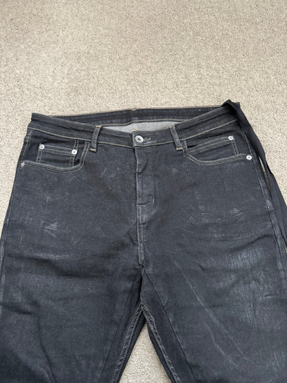 FW21 Rick Owens DRKSHDW Black Foil Waxed Detroit Denim Jeans