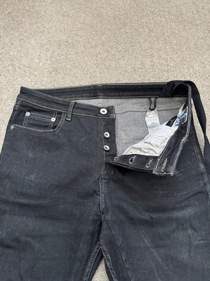 FW21 Rick Owens DRKSHDW Black Foil Waxed Detroit Denim Jeans