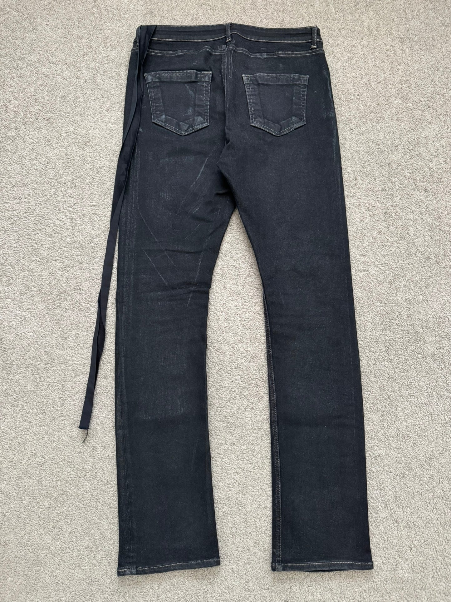 FW21 Rick Owens DRKSHDW Black Foil Waxed Detroit Denim Jeans
