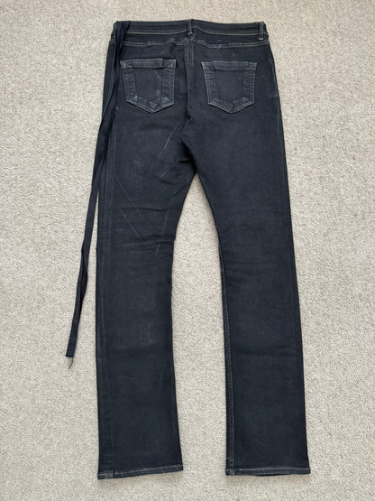 FW21 Rick Owens DRKSHDW Black Foil Waxed Detroit Denim Jeans