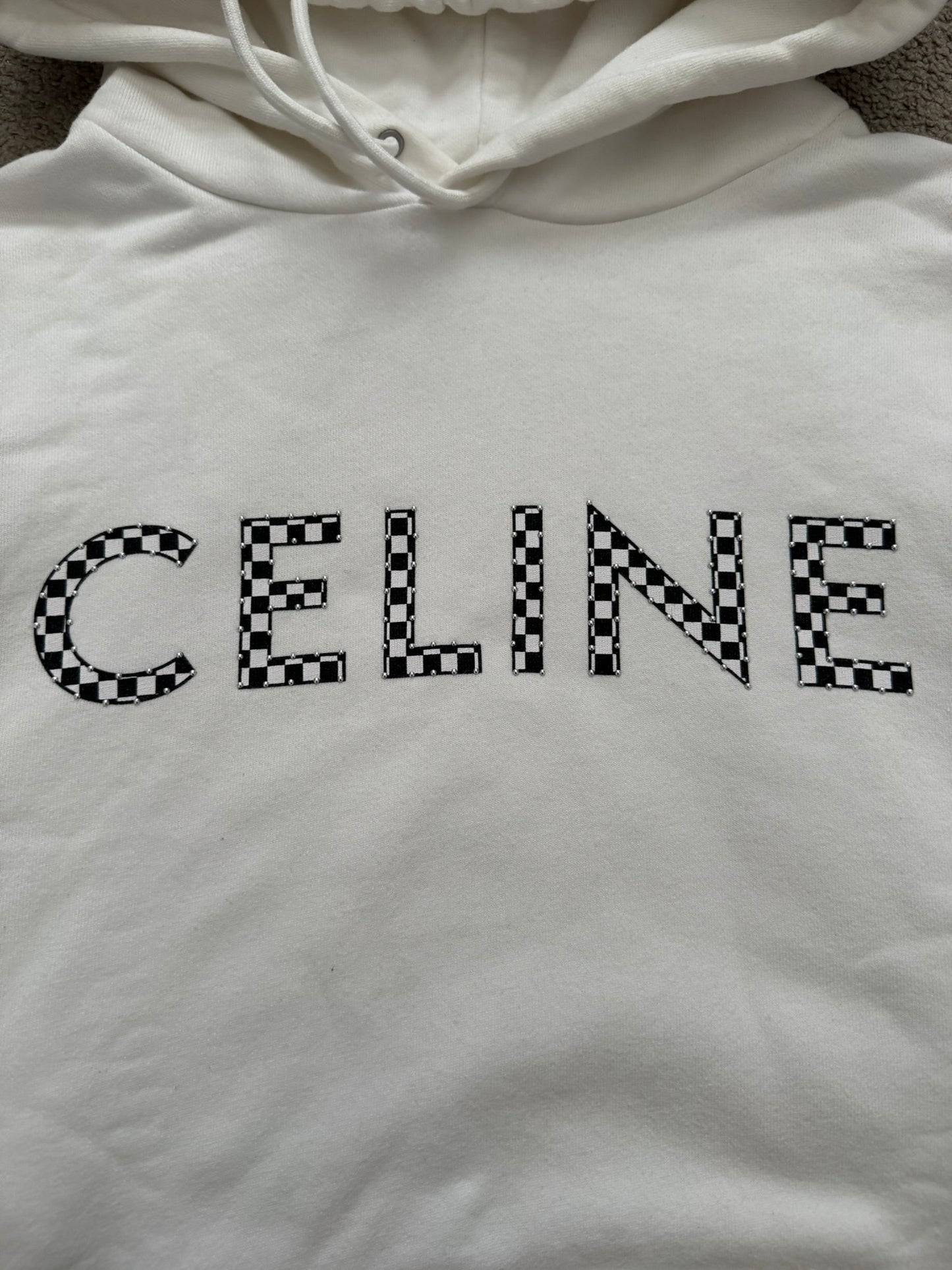 FW21 Celine by Hedi Slimane Studded Checkered Pullover Hoodie