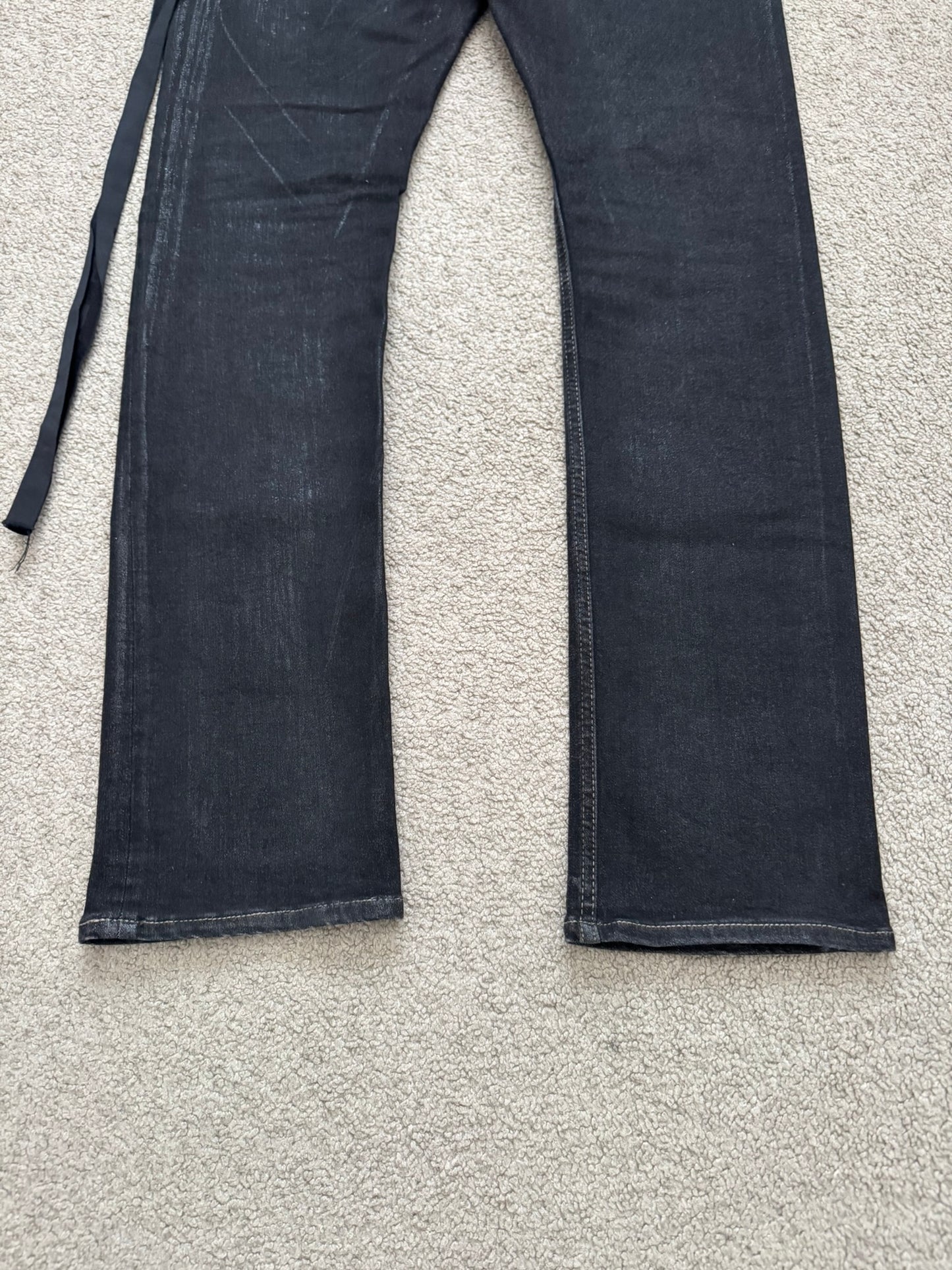 FW21 Rick Owens DRKSHDW Black Foil Waxed Detroit Denim Jeans