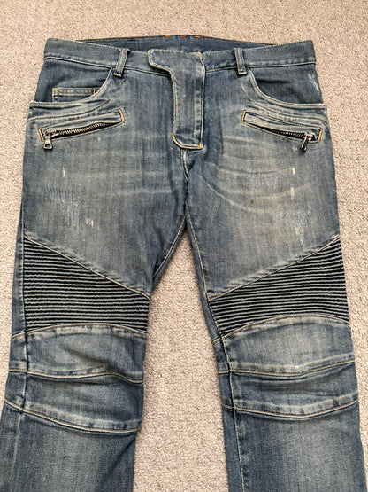 SS11 Balmain by Christophe Decarnin Faded Zip Biker Denim Jeans