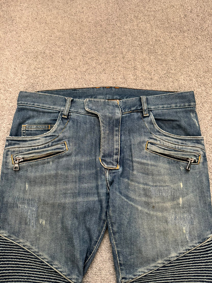 SS11 Balmain by Christophe Decarnin Faded Zip Biker Denim Jeans