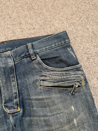SS11 Balmain by Christophe Decarnin Faded Zip Biker Denim Jeans