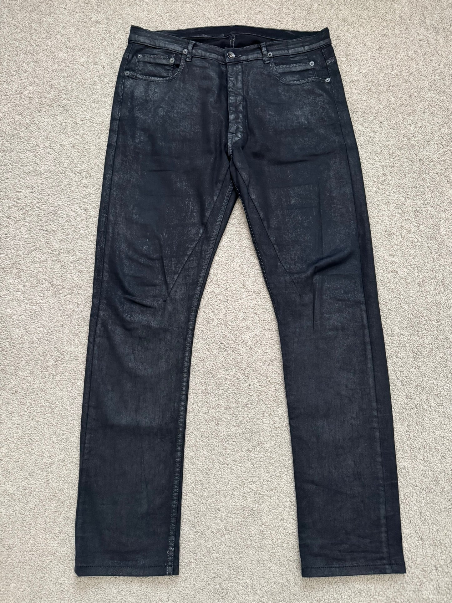 SS15 Rick Owens DRKSHDW Black Waxed Torrence Cut Denim Jeans