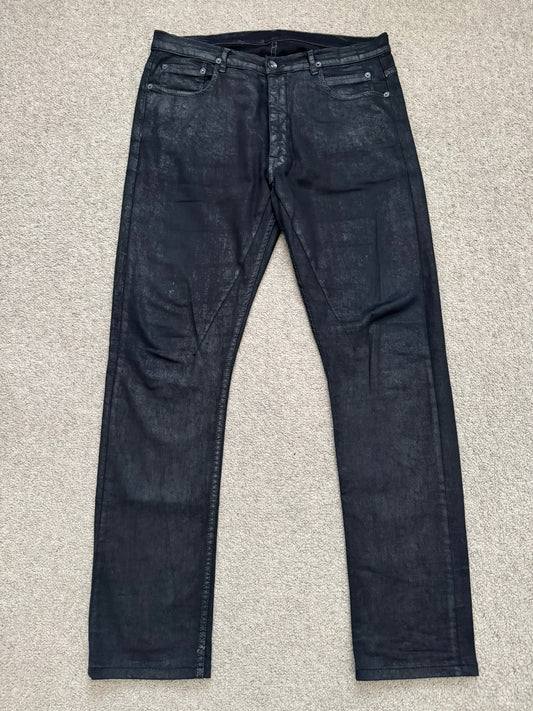 SS15 Rick Owens DRKSHDW Black Waxed Torrence Cut Denim Jeans