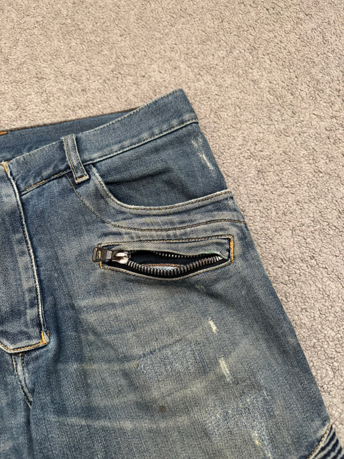 SS11 Balmain by Christophe Decarnin Faded Zip Biker Denim Jeans