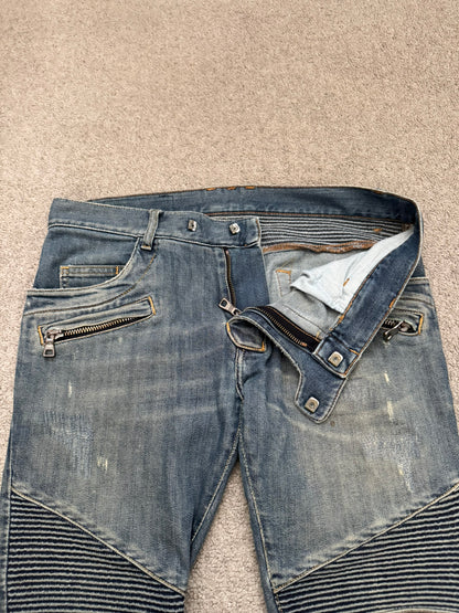 SS11 Balmain by Christophe Decarnin Faded Zip Biker Denim Jeans