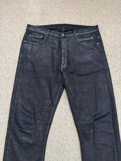 SS15 Rick Owens DRKSHDW Black Waxed Torrence Cut Denim Jeans