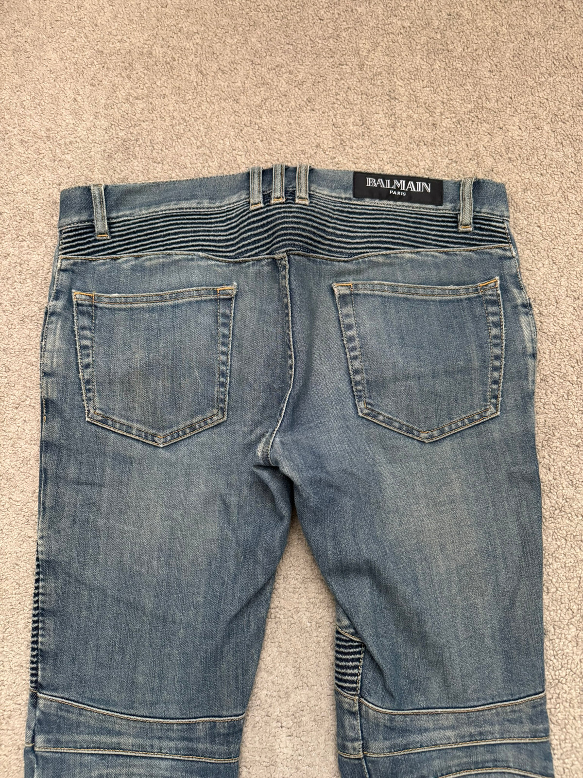SS11 Balmain by Christophe Decarnin Faded Zip Biker Denim Jeans
