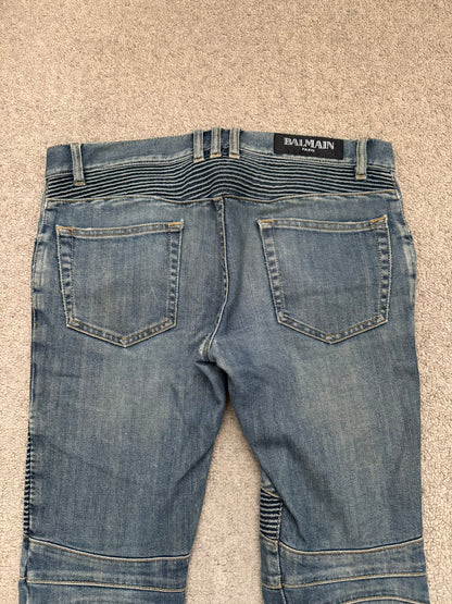 SS11 Balmain by Christophe Decarnin Faded Zip Biker Denim Jeans