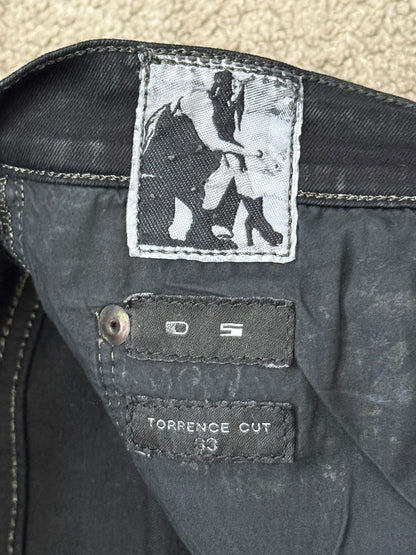 SS15 Rick Owens DRKSHDW Black Waxed Torrence Cut Denim Jeans