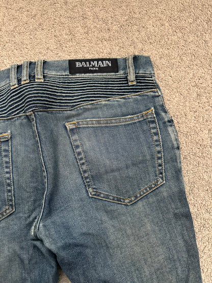 SS11 Balmain by Christophe Decarnin Faded Zip Biker Denim Jeans