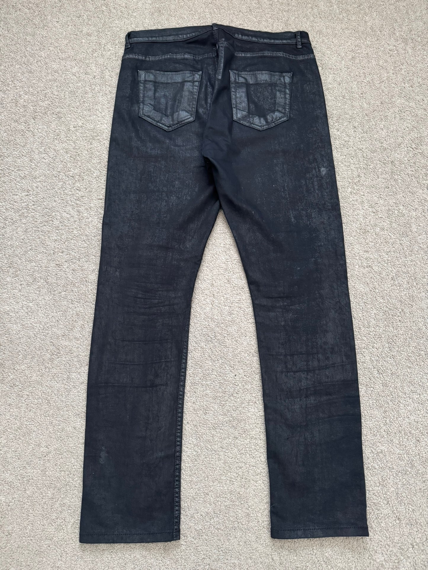 SS15 Rick Owens DRKSHDW Black Waxed Torrence Cut Denim Jeans