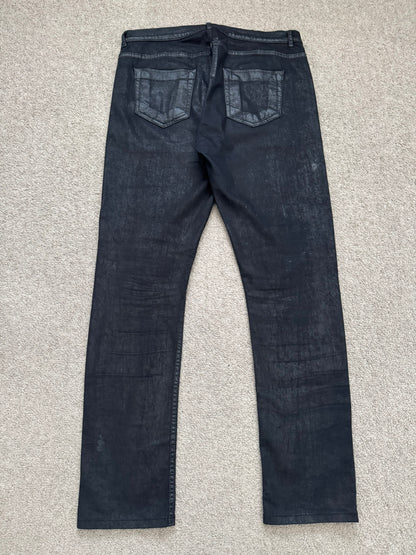 SS15 Rick Owens DRKSHDW Black Waxed Torrence Cut Denim Jeans