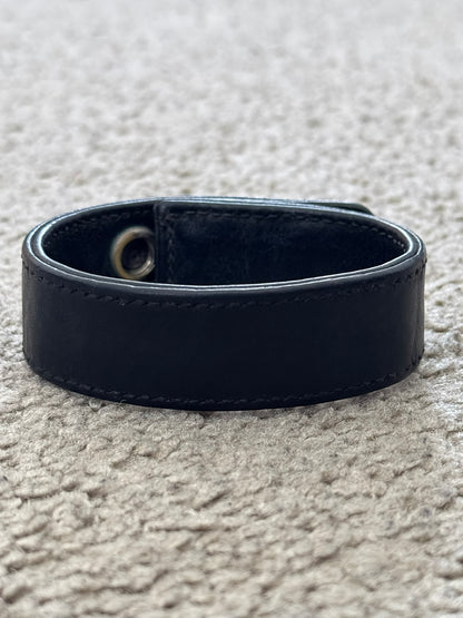 Chrome Hearts 3 Silver Star Snap Button Black Leather Bracelet