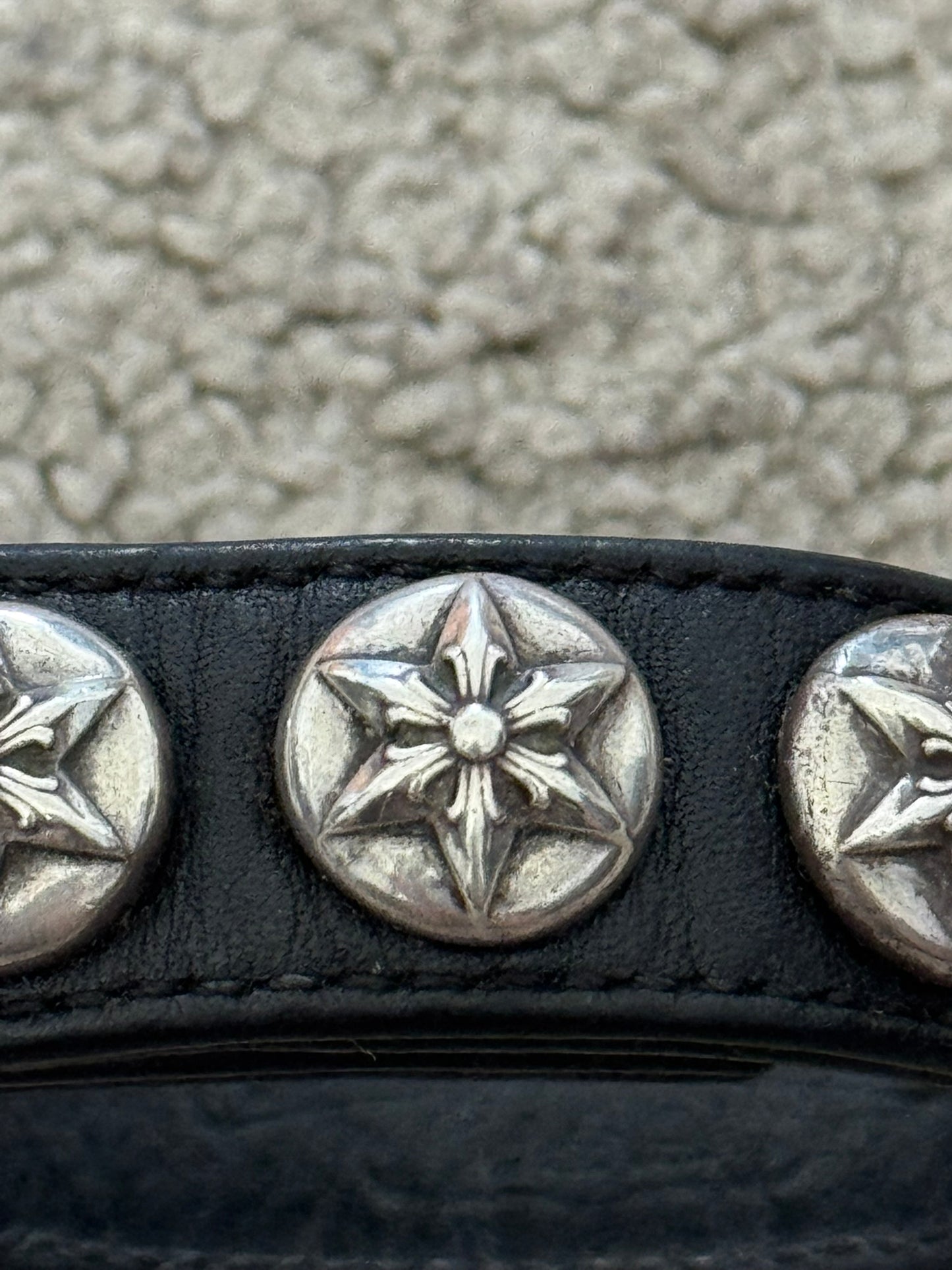 Chrome Hearts 3 Silver Star Snap Button Black Leather Bracelet