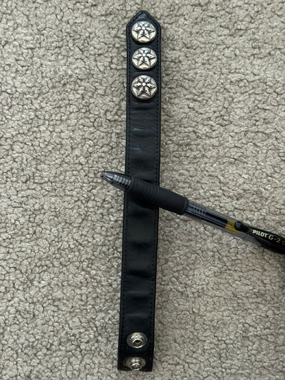 Chrome Hearts 3 Silver Star Snap Button Black Leather Bracelet