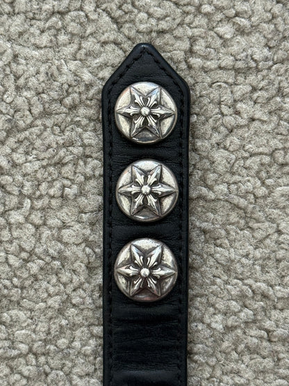 Chrome Hearts 3 Silver Star Snap Button Black Leather Bracelet