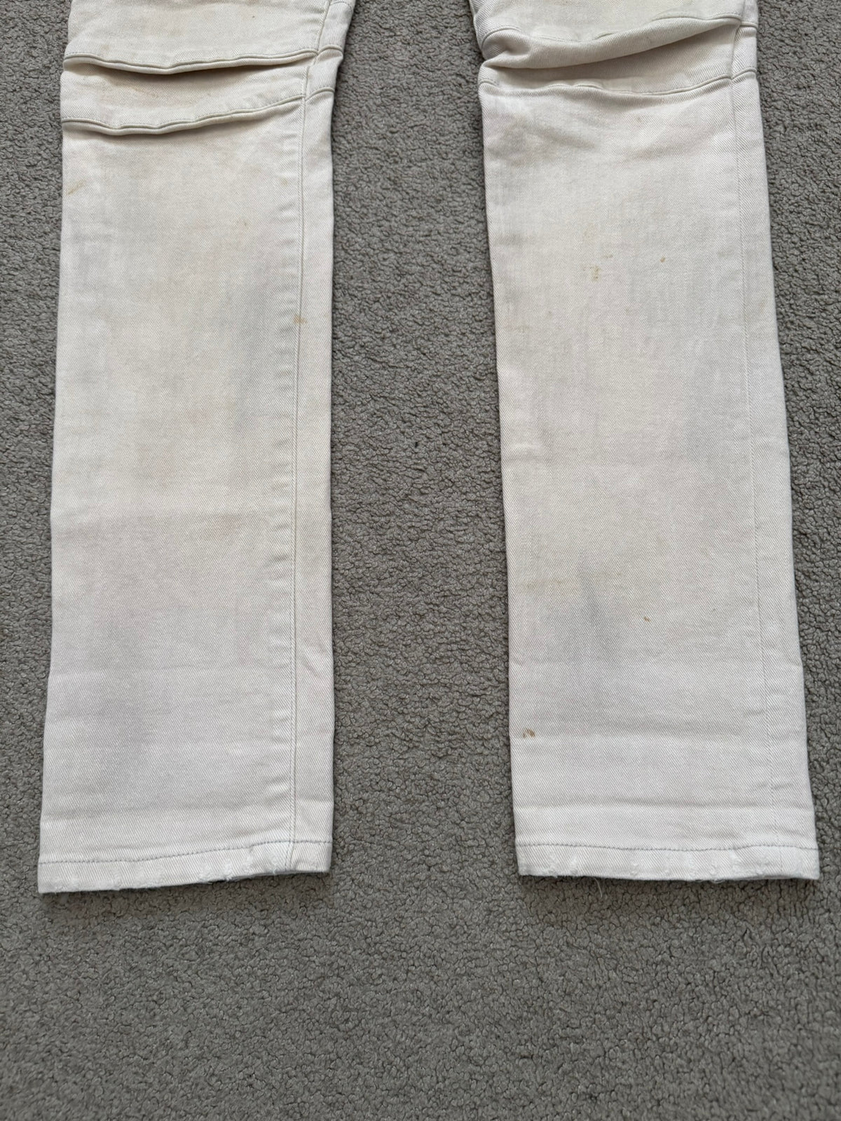 SS14 Balmain by Olivier Rousteing Cream Zip Biker Denim Jeans