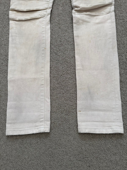 SS14 Balmain by Olivier Rousteing Cream Zip Biker Denim Jeans
