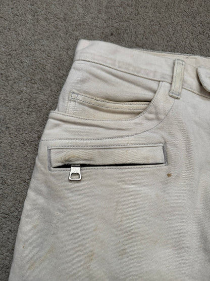 SS14 Balmain by Olivier Rousteing Cream Zip Biker Denim Jeans
