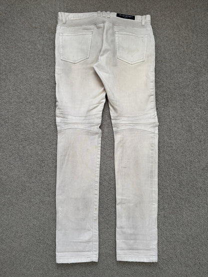 SS14 Balmain by Olivier Rousteing Cream Zip Biker Denim Jeans