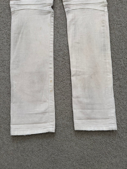 SS14 Balmain by Olivier Rousteing Cream Zip Biker Denim Jeans