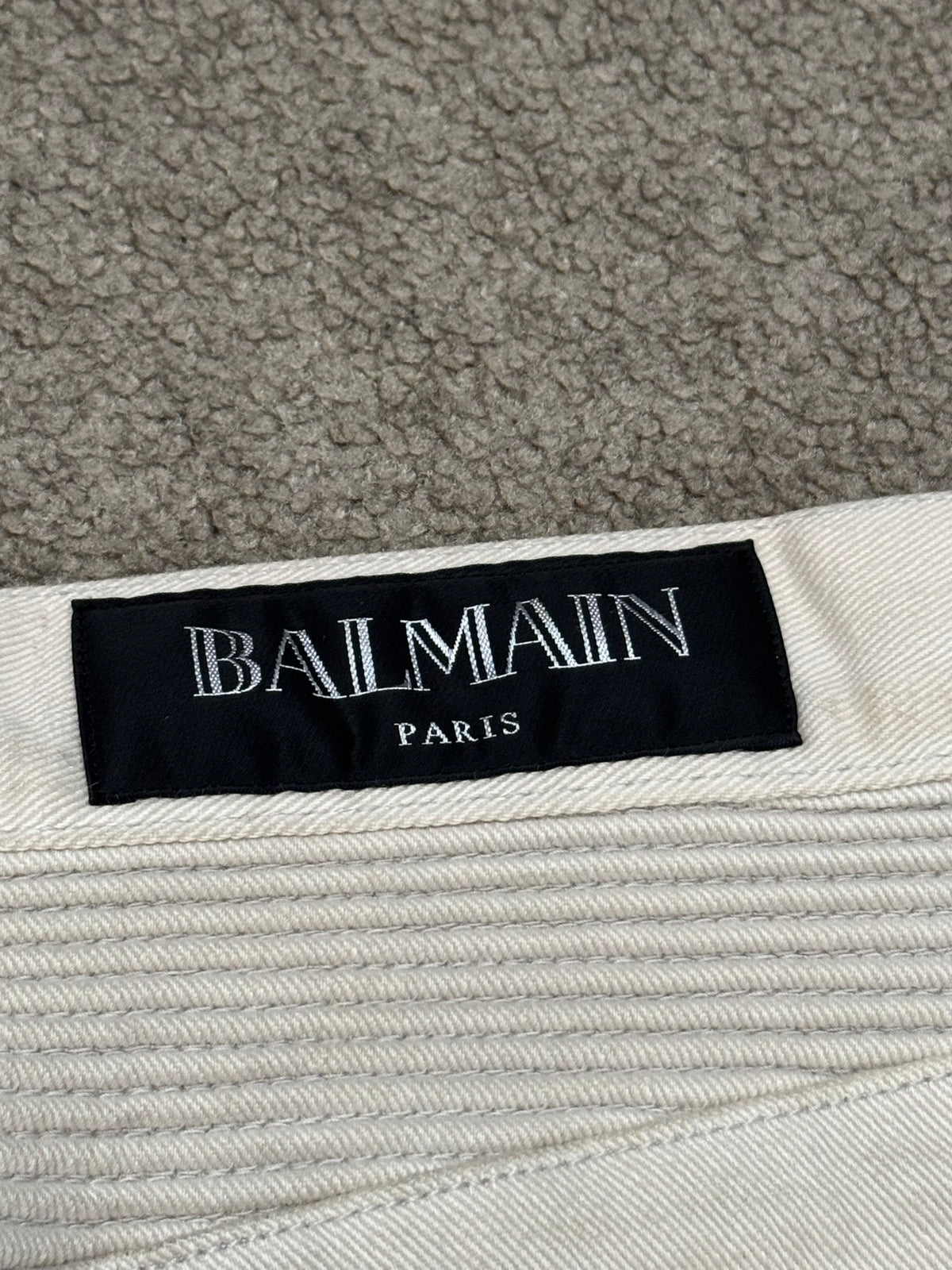 SS14 Balmain by Olivier Rousteing Cream Zip Biker Denim Jeans
