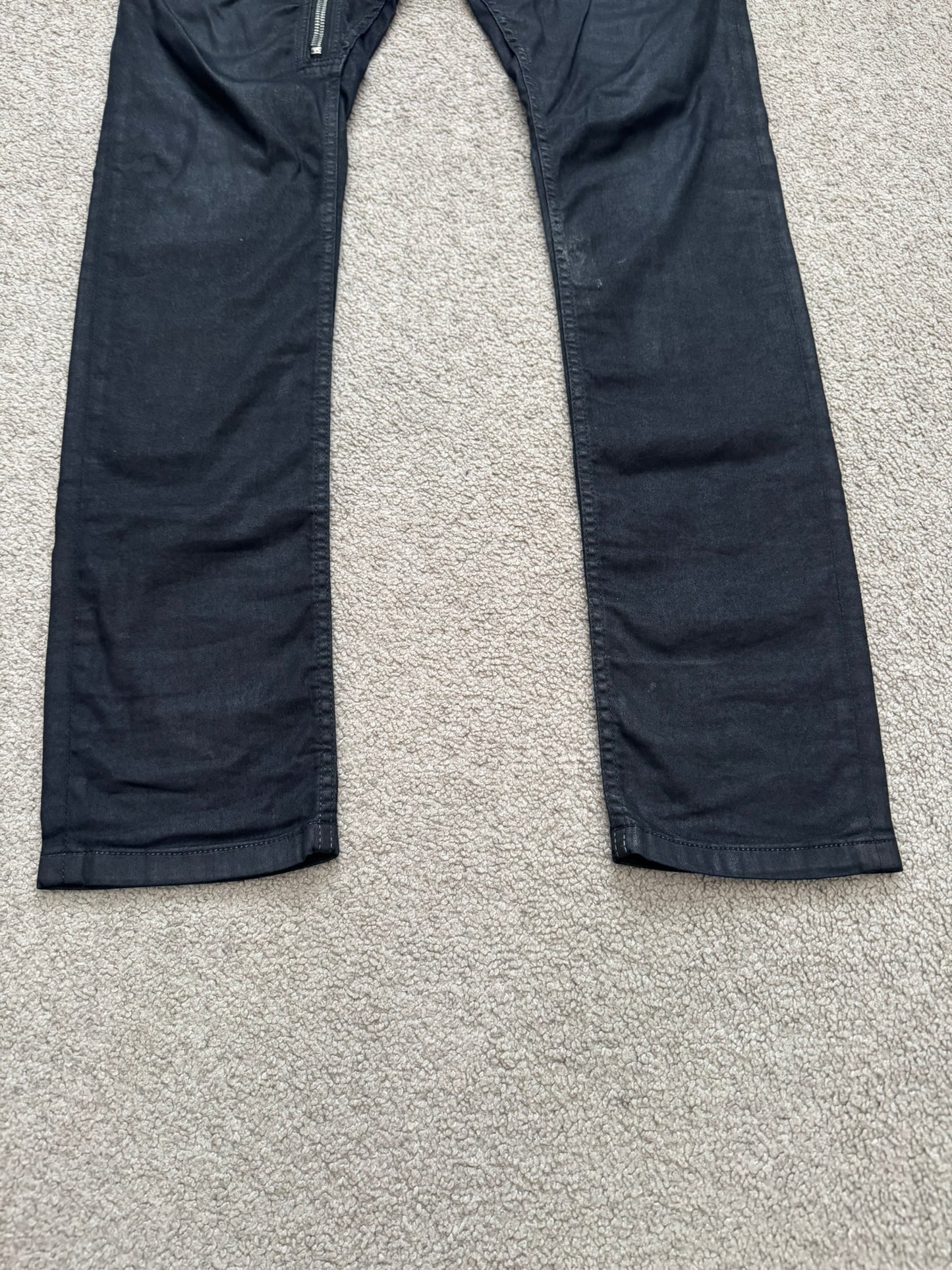 SS14 Rick Owens DRKSHDW "Vicious" Half Layer Waxed Aircut Denim Jeans