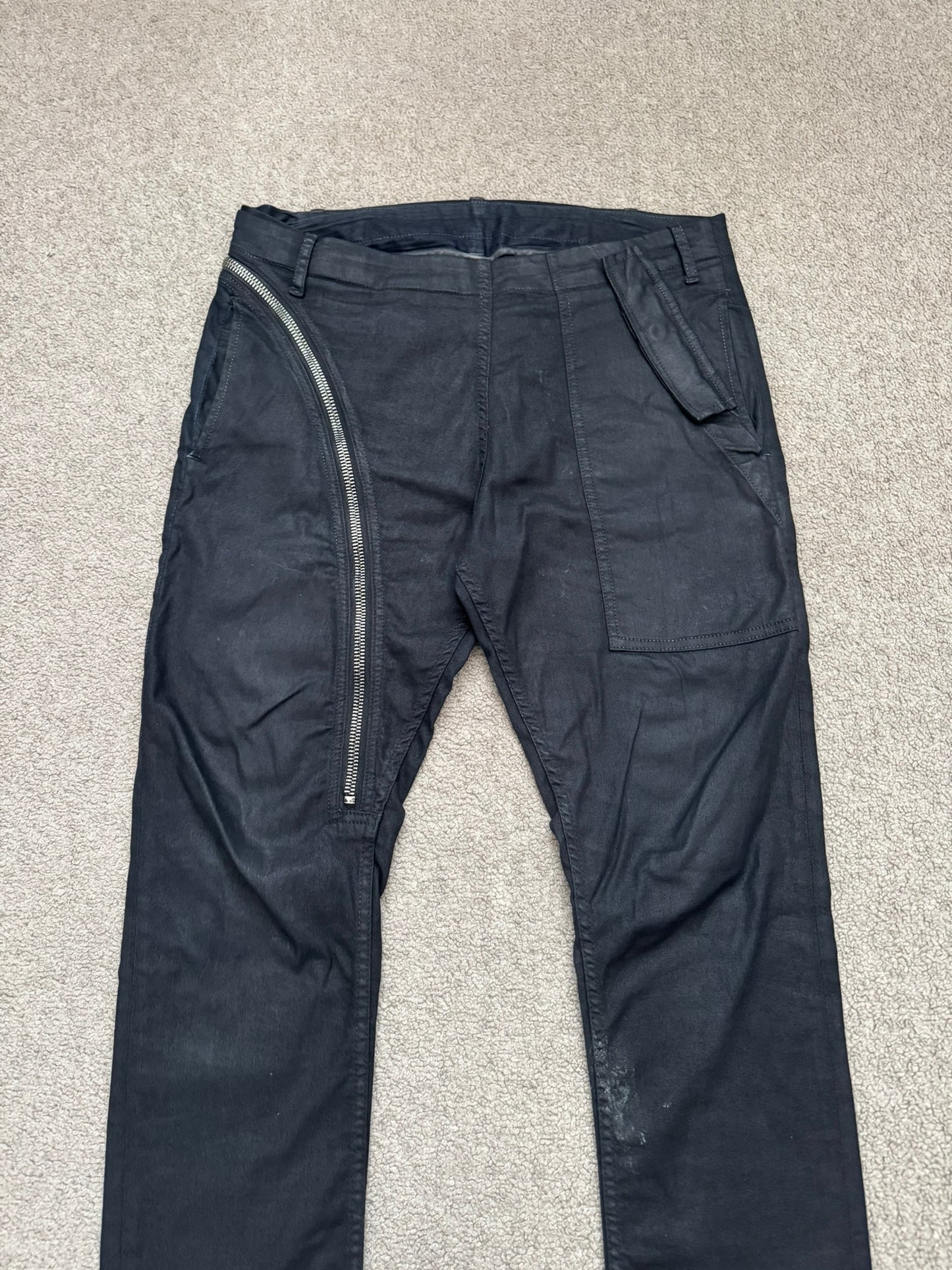 SS14 Rick Owens DRKSHDW "Vicious" Half Layer Waxed Aircut Denim Jeans