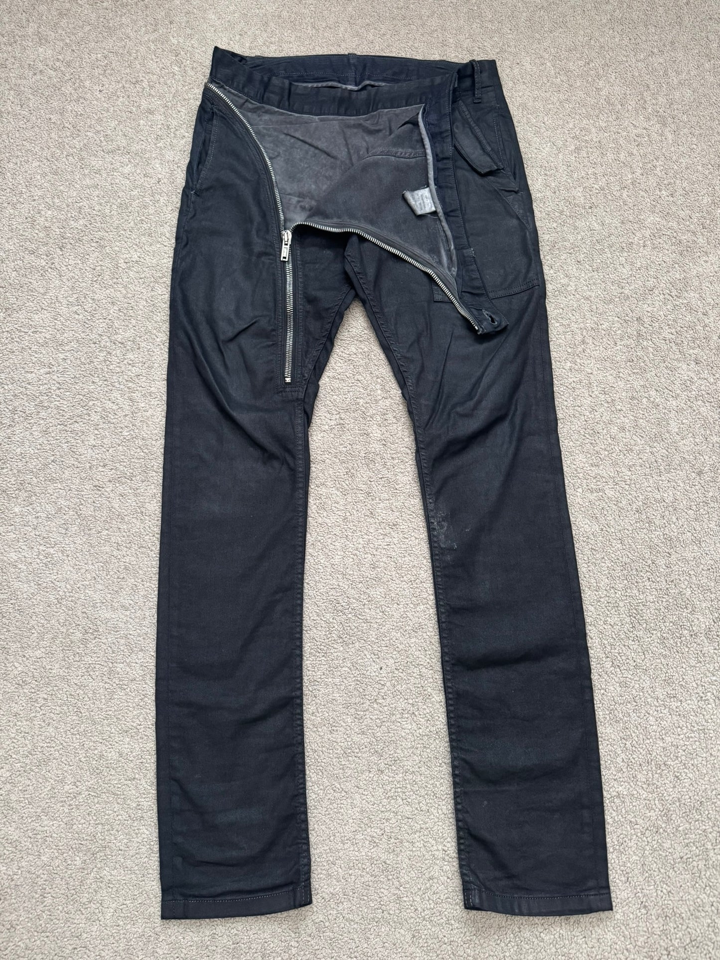 SS14 Rick Owens DRKSHDW "Vicious" Half Layer Waxed Aircut Denim Jeans